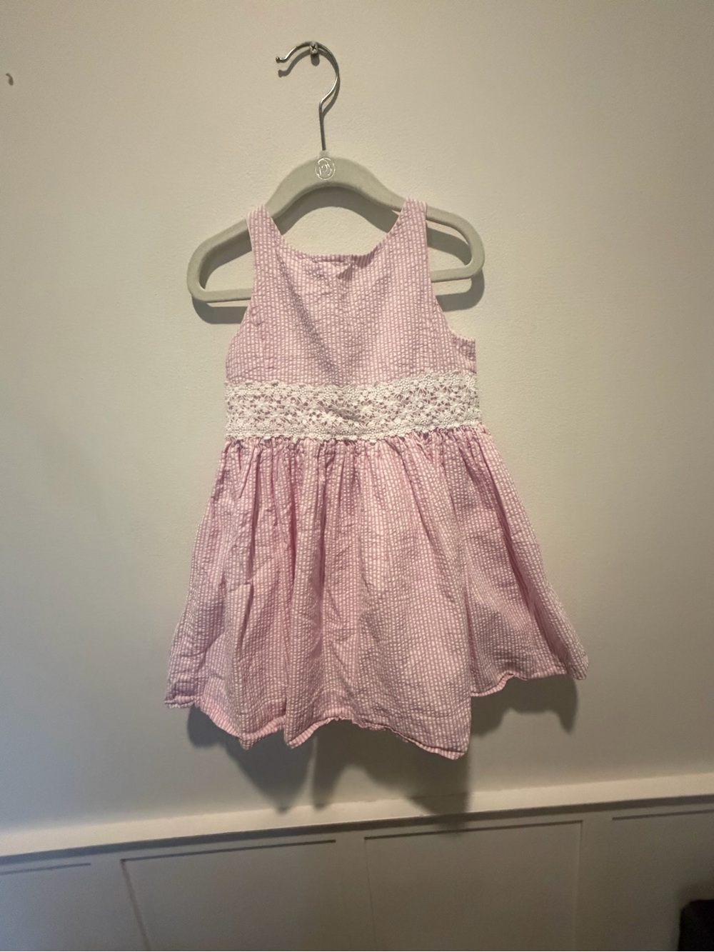 Polo Ralph Lauren Girls Pink Seersucker Lace Dress Size 4T